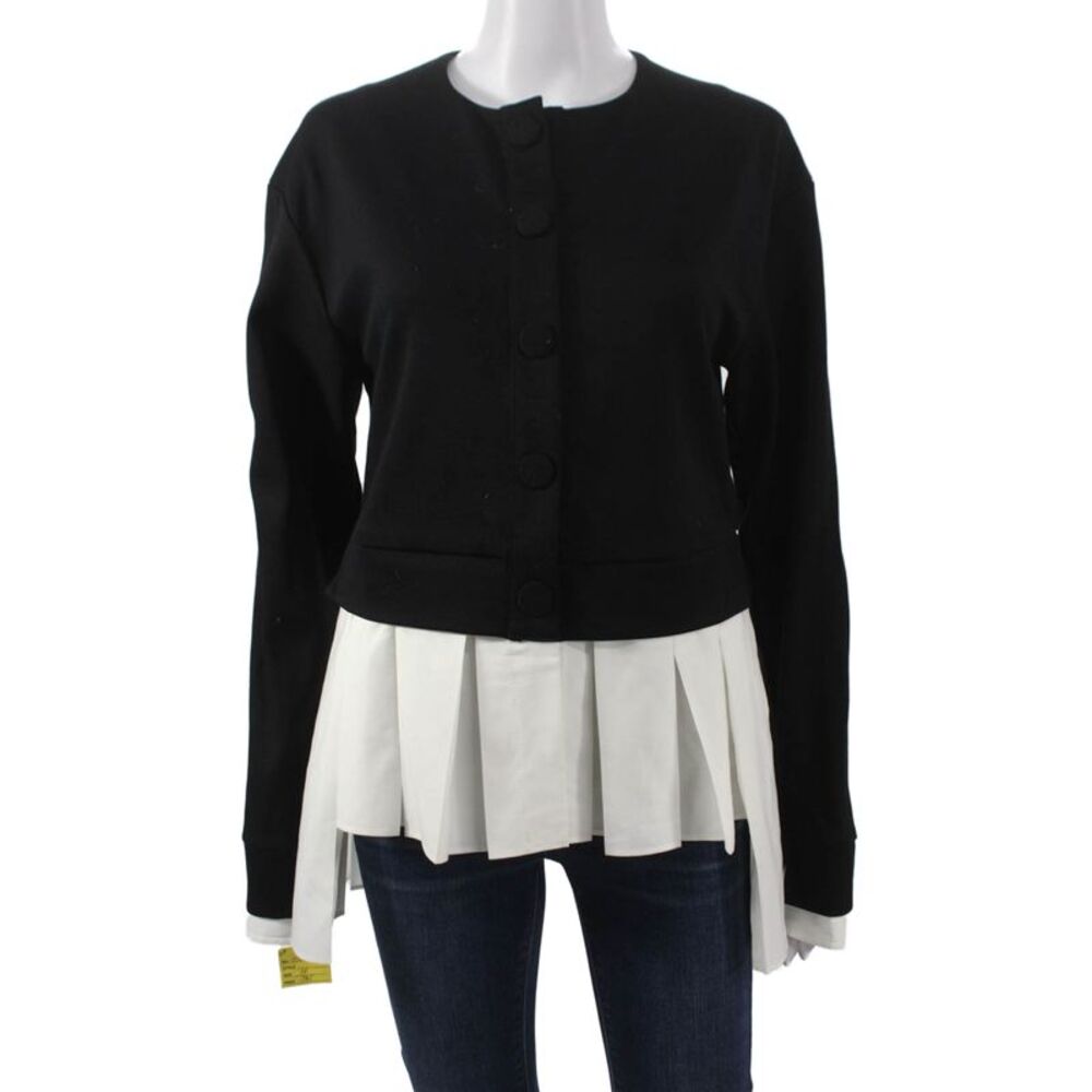 Meimeij Women Black Viscose Cardigan Long Sleeve Round Neck Size 40